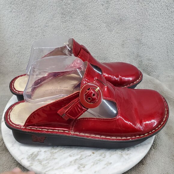Alegria Shoes Womens EU 39 US 9 Ruby Red Metallic Leather Classic Clogs - Picture 4 of 11
